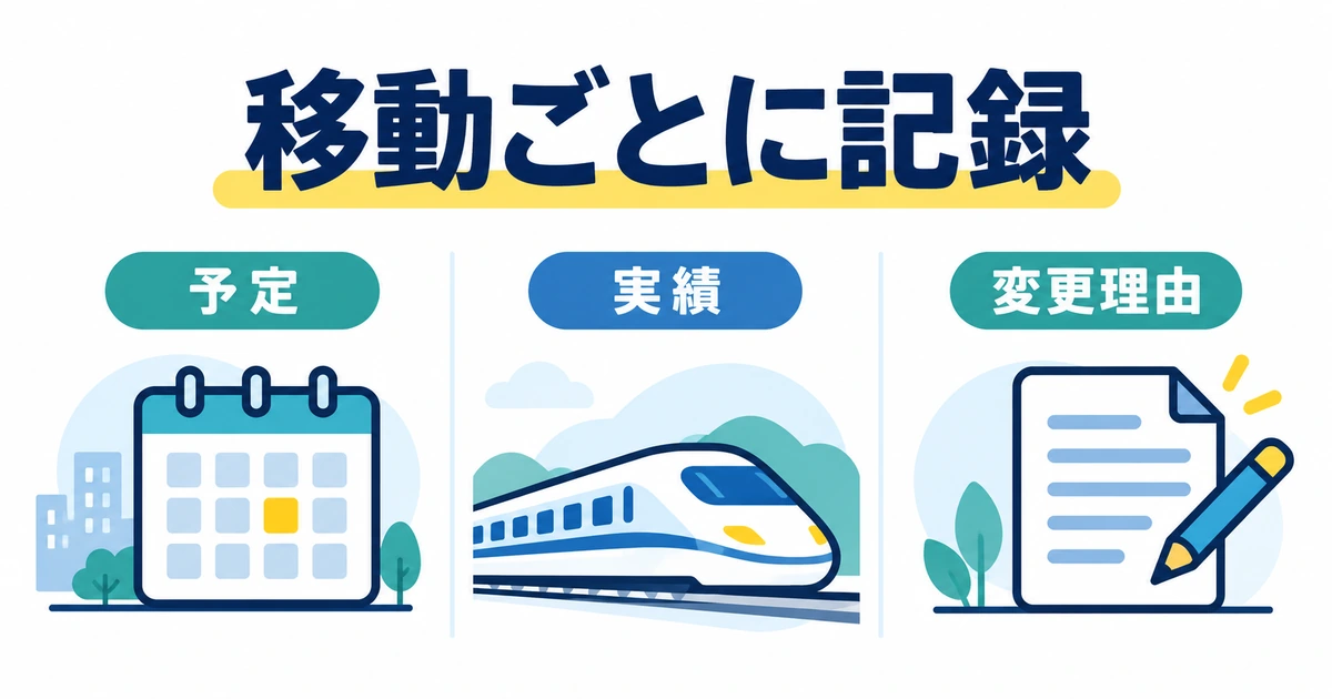 移動の予定、実績、変更理由を別々に残す記録の観点