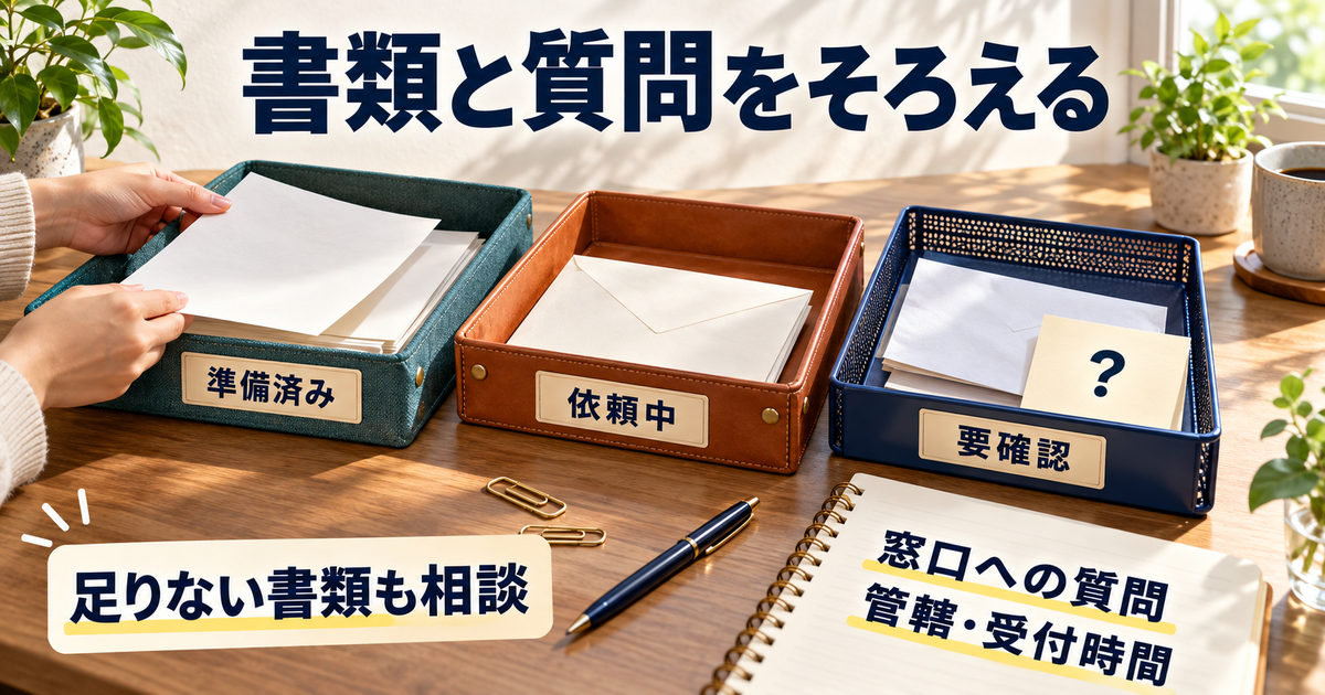 必要書類を準備済み・依頼中・要確認に分けるイメージ