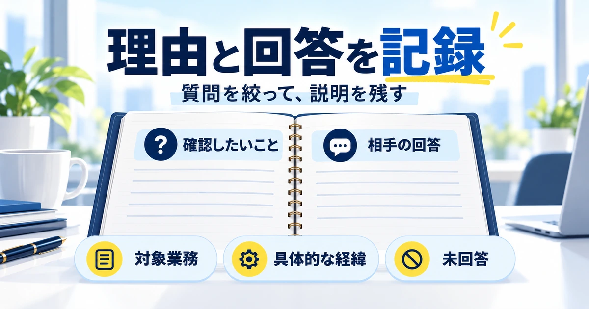 確認したいことと相手の回答を分けて理由を記録するノート