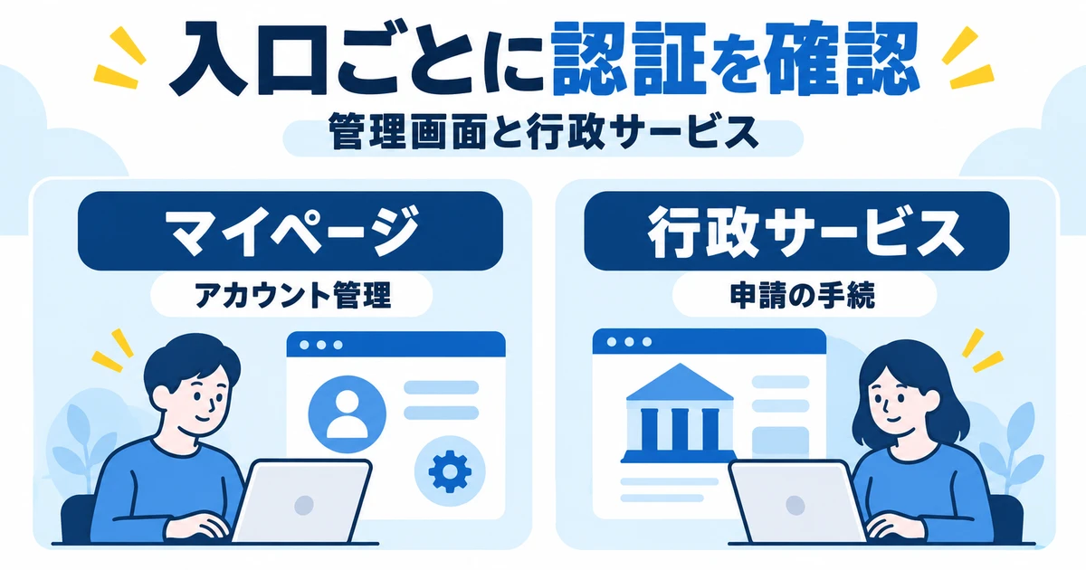アカウント管理のマイページと申請を行う行政サービスを区別する図