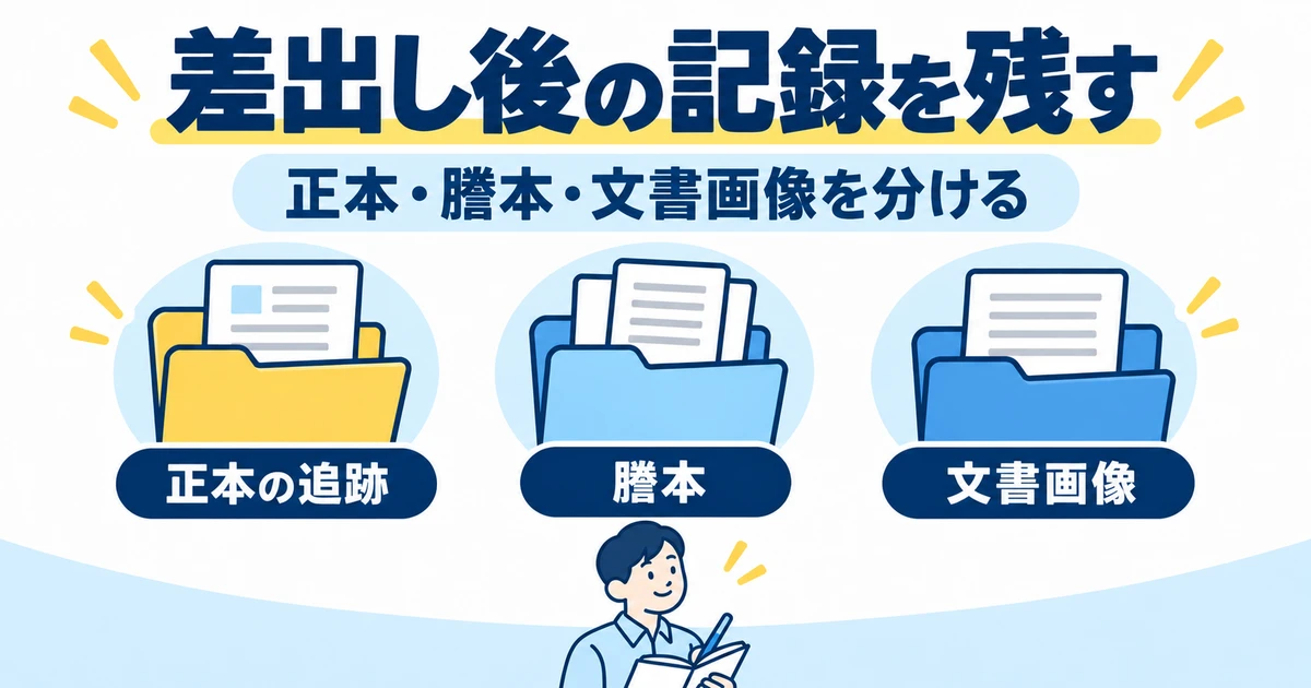 正本の追跡、謄本、文書画像を分けて保存する図