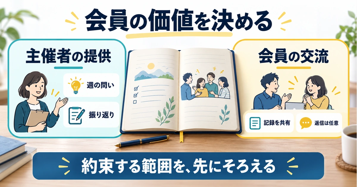 読書記録を中心に、会員の交流と主催者の支援を分ける会員価値の図
