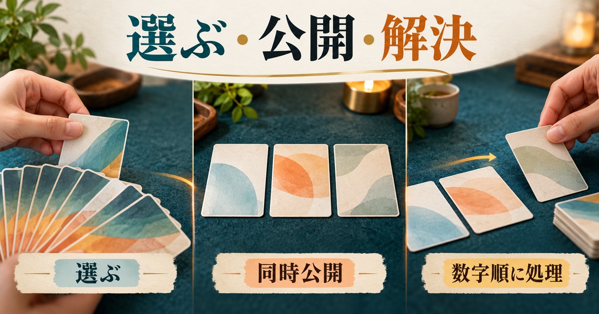 選択、同時公開、数字順の処理を分ける概念画像