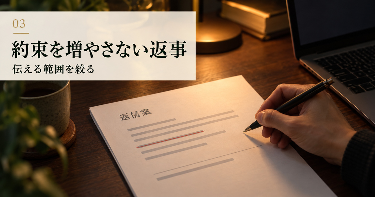 返信案から余分な約束を削る様子を表した、紙とペンの写真調イメージ