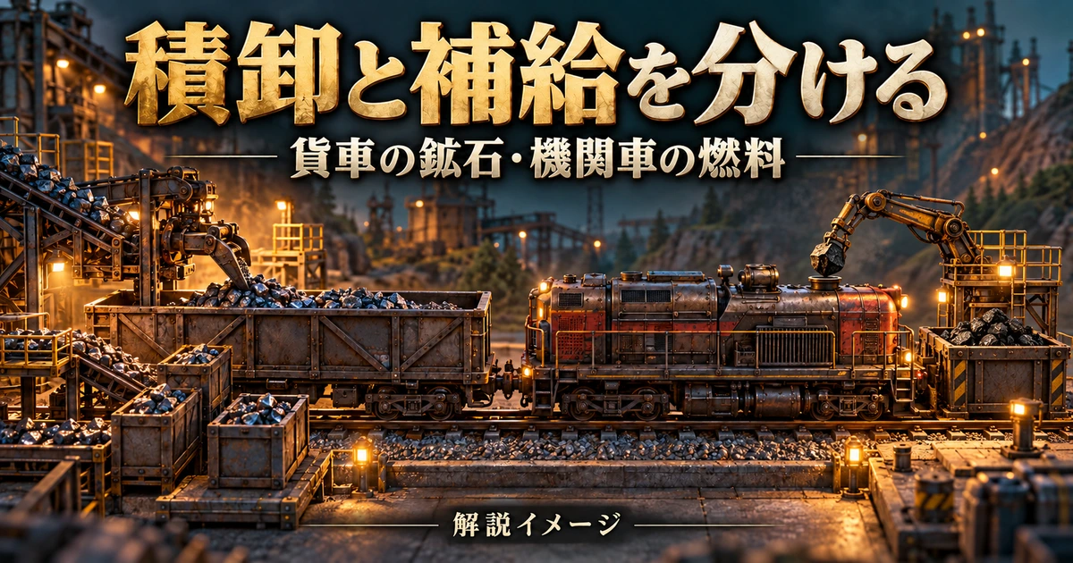 貨車の鉱石と機関車の燃料を別の受け渡しとして考える解説イメージ