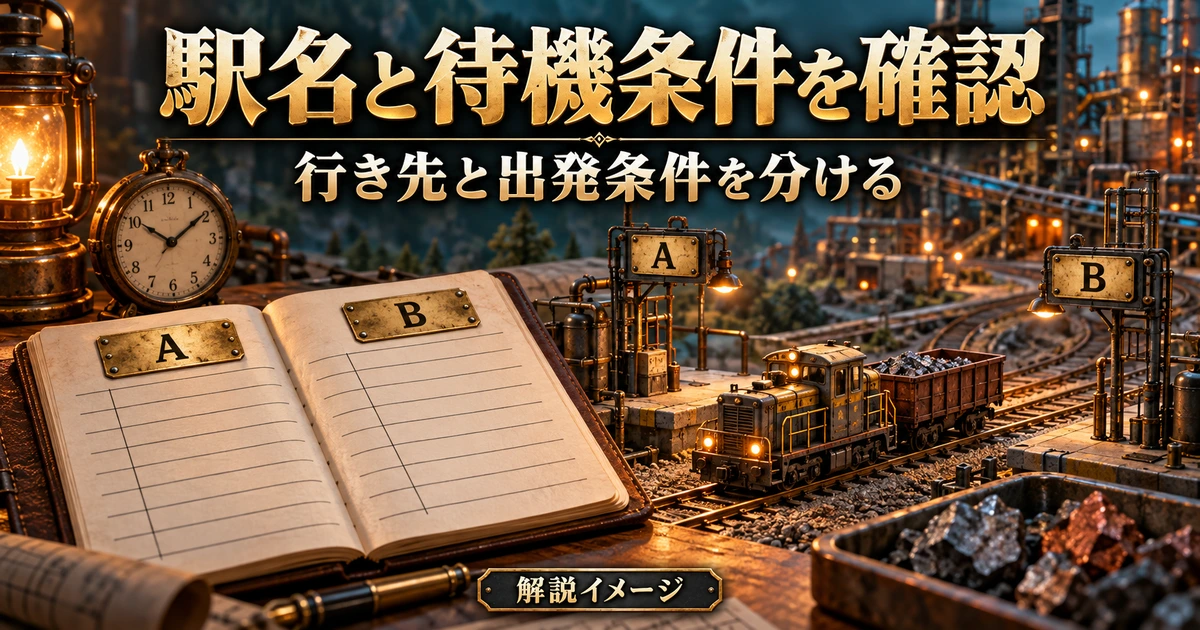 二つの駅と運行メモで行き先と待機条件を整理する解説イメージ