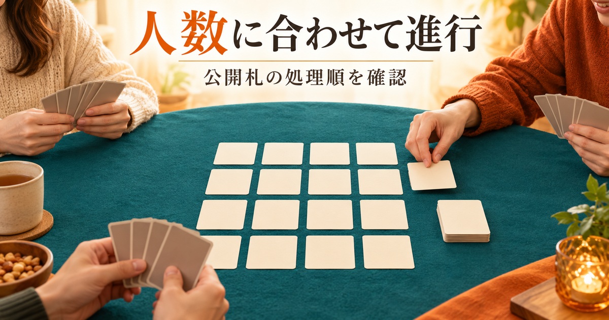 複数人の卓で公開札の処理順を確認する概念画像