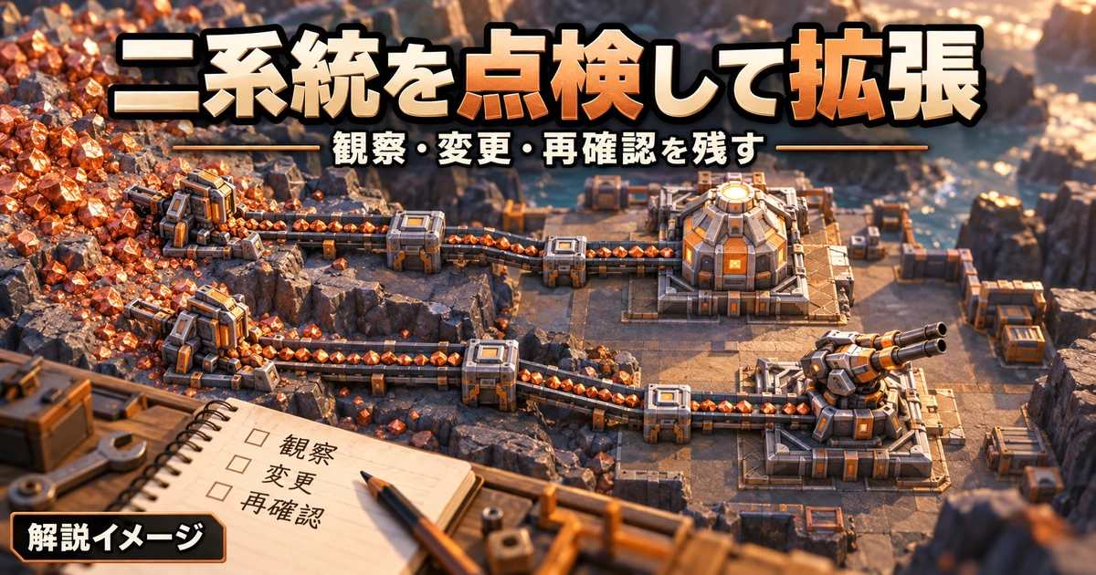 コア用とDuo用の補給を別々に点検して観察記録を残す解説イメージ