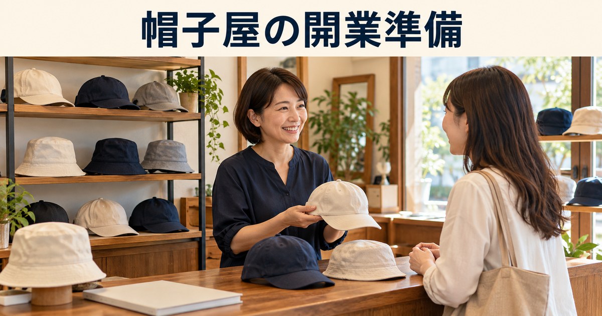 帽子店の店主と成人客が帽子選びについて相談するイメージ