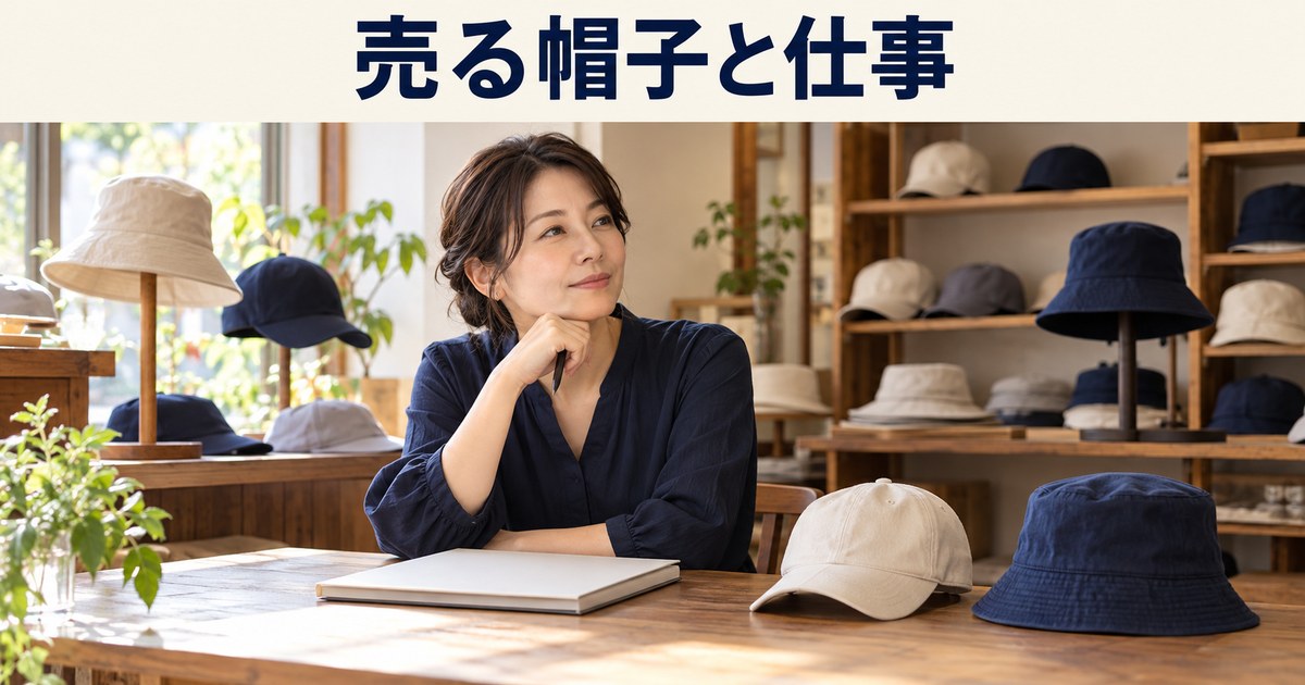店主が帽子店の販売と接客の計画を考えるイメージ