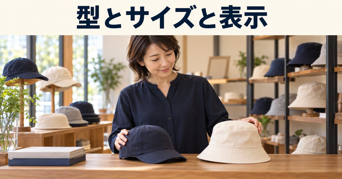 店主が仕入れる帽子の仕様を確認するイメージ