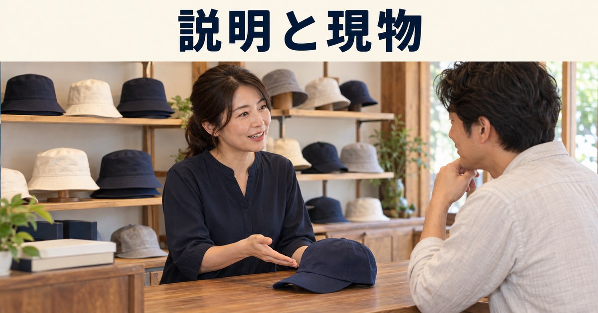 店主と成人客が購入する帽子を確認するイメージ