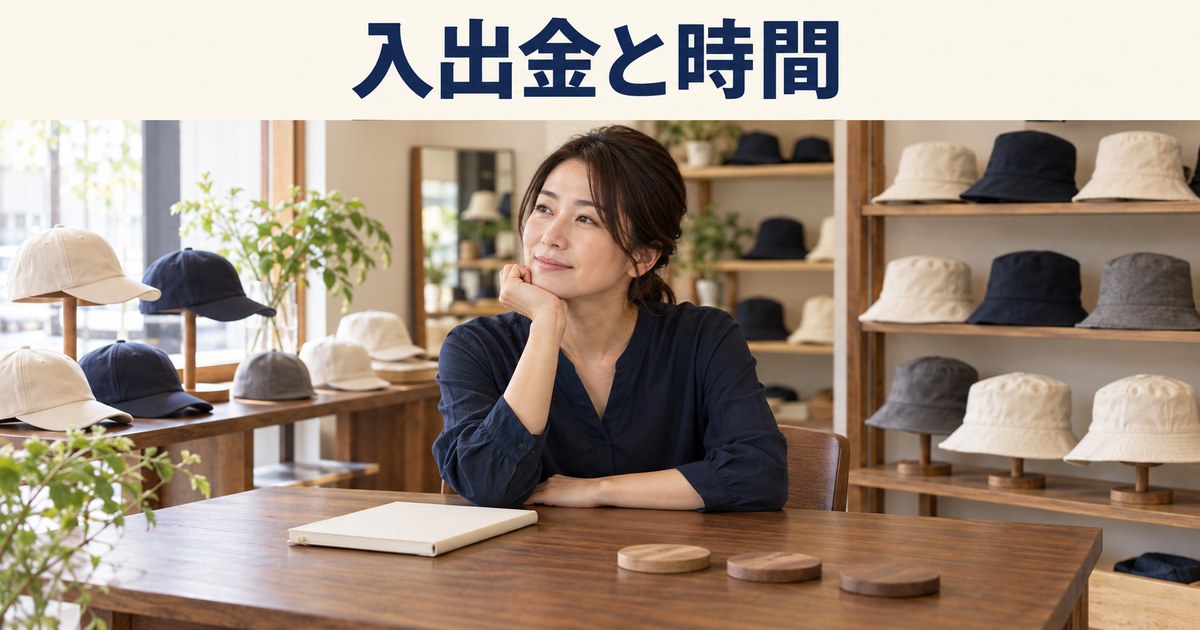 店主が帽子店の販売と作業時間を見直すイメージ
