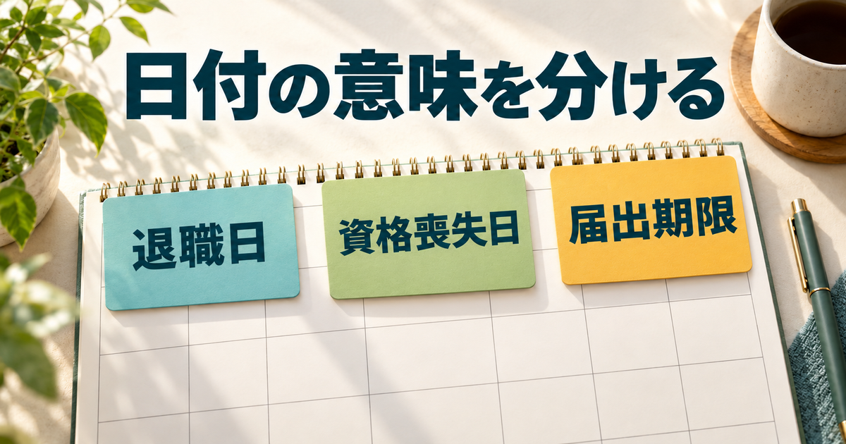退職日、資格喪失日、届出期限を別々に確認する図