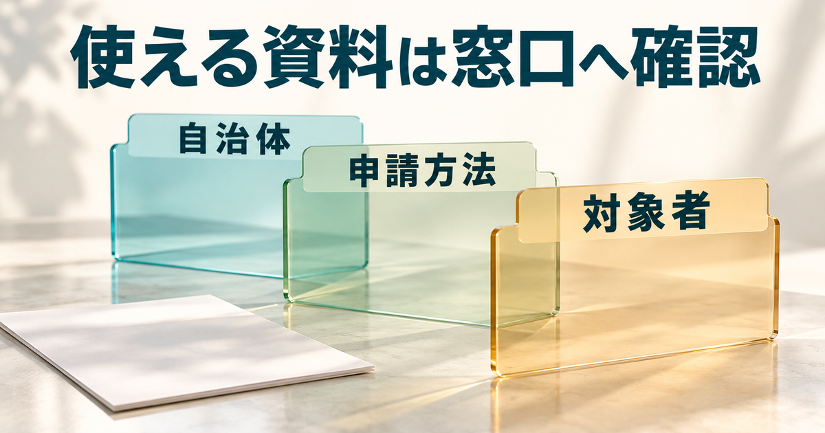 自治体、申請方法、加入する対象者に合わせて代替資料の条件を確認する図