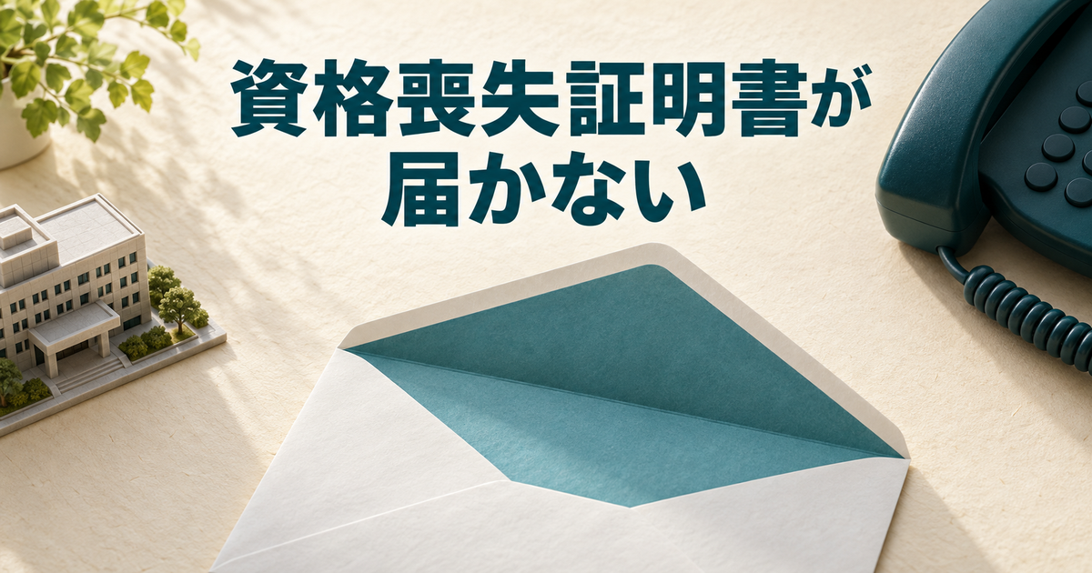 健康保険の資格喪失証明書が未着のとき、発行元と国保窓口への確認を準備するイメージ