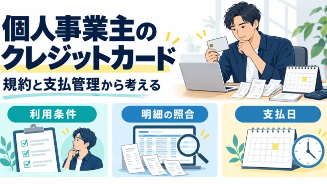 個人事業主のクレジットカードを利用条件、明細の照合、支払日から確認する図