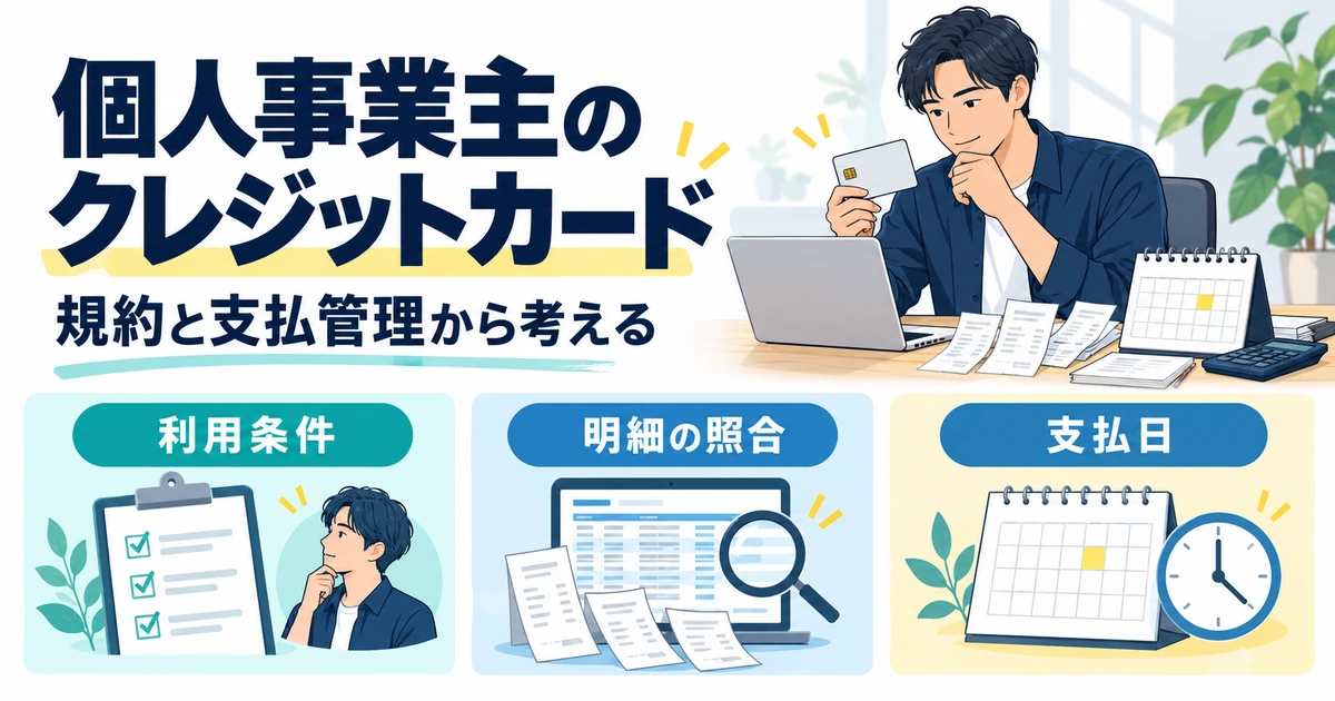 個人事業主のクレジットカードを利用条件、明細の照合、支払日から確認する図