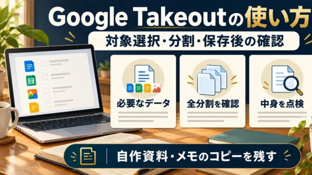 Google Takeoutで自作資料とメモの対象選択、全分割、保存後の中身を確認するガイド