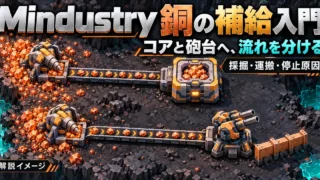 Mindustryの銅をコアとDuoへ別々に届ける二系統の補給解説イメージ