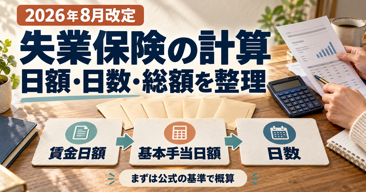 賃金日額から基本手当日額と日数の順に失業保険を概算する流れ
