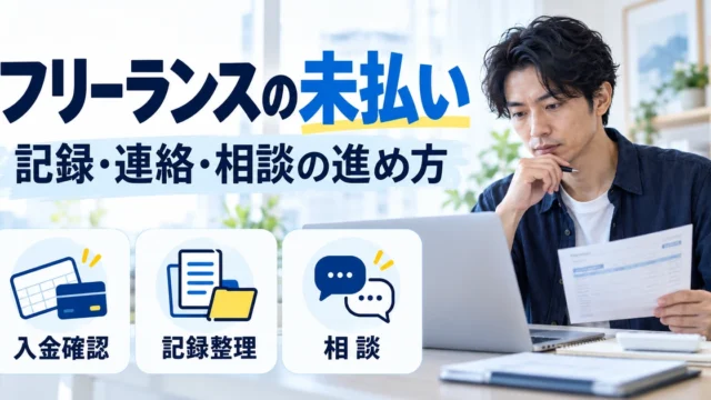フリーランスの報酬未払いについて入金確認、記録整理、相談を考える男性