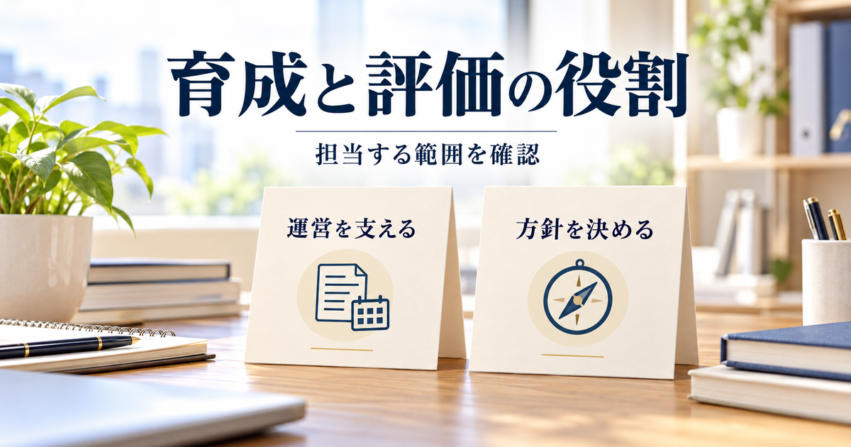 育成と評価の役割ための確認項目を表した人事実務の説明図
