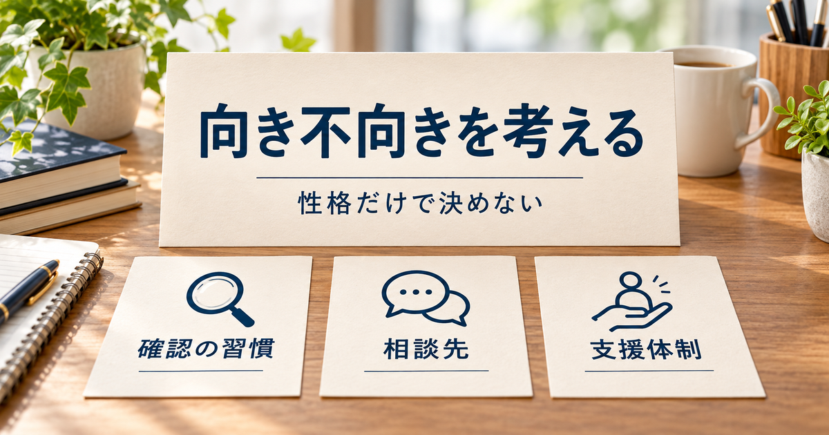 向き不向きを考えるための確認項目を表した人事実務の説明図