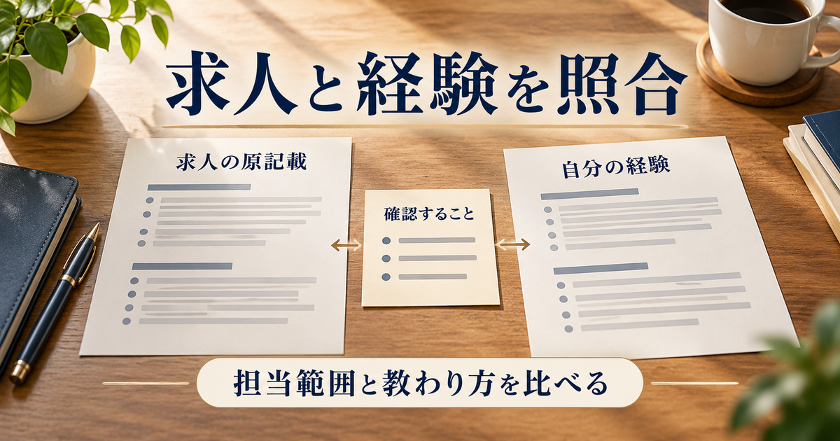 求人と経験を照合ための確認項目を表した人事実務の説明図