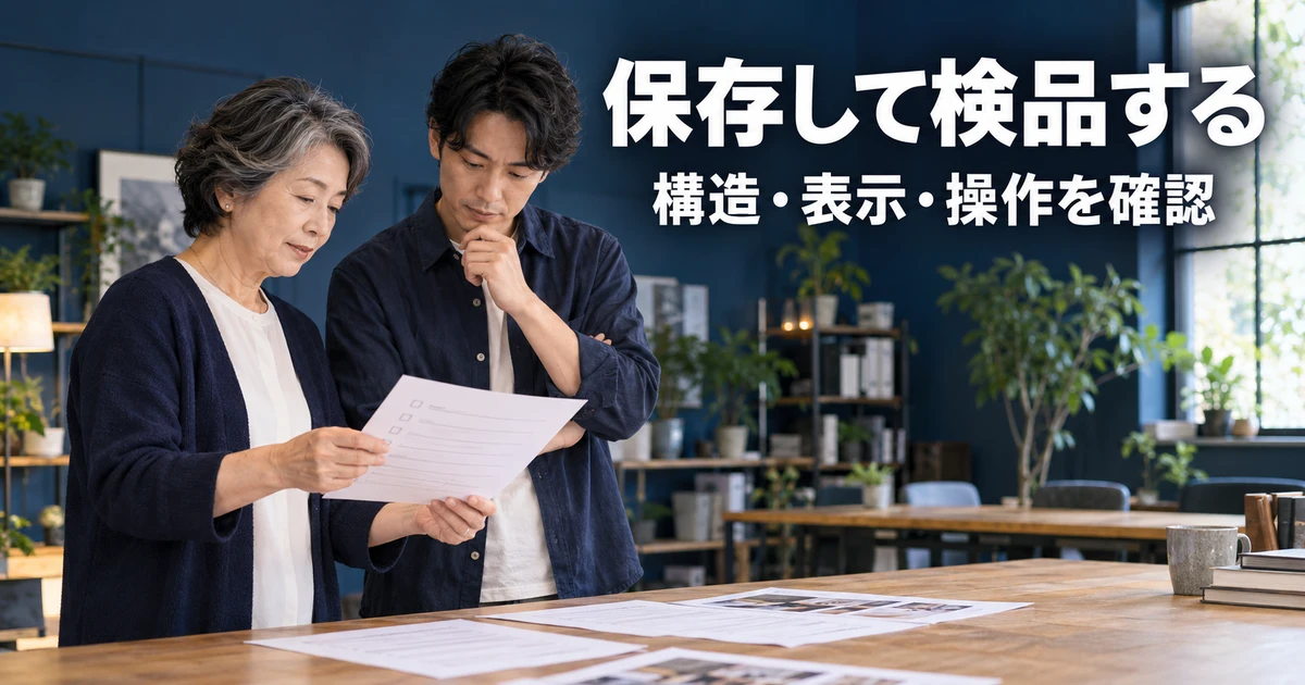 表の構造と表示を確認する二人の説明用生成画像
