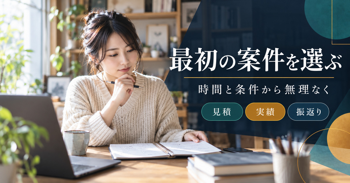 最初の案件を選ぶ。時間と条件から無理なく。見積・実績・振返りの確認ポイント。