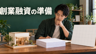 創業前に事業資金と書類、返済予定を確認する人