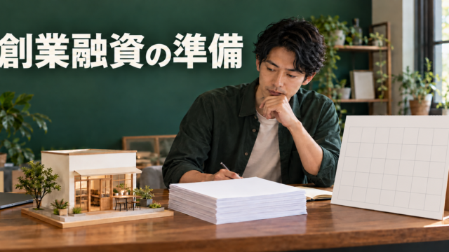 創業前に事業資金と書類、返済予定を確認する人