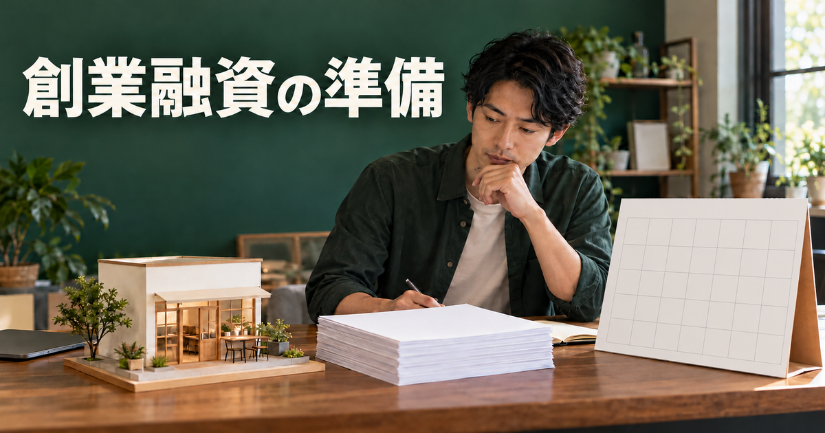 創業前に事業資金と書類、返済予定を確認する人