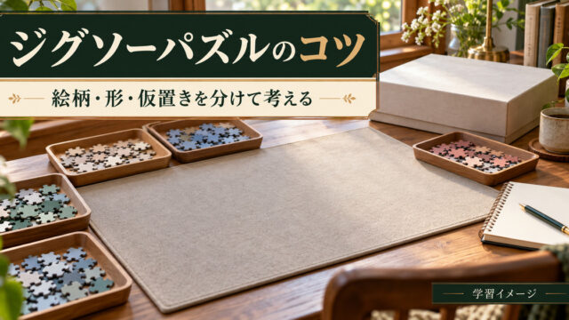 ジグソーパズルの分類と仮置きを考える学習イメージ