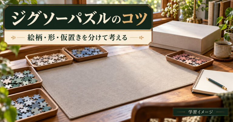 ジグソーパズルの分類と仮置きを考える学習イメージ