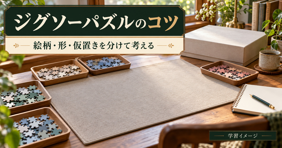 ジグソーパズルの分類と仮置きを考える学習イメージ