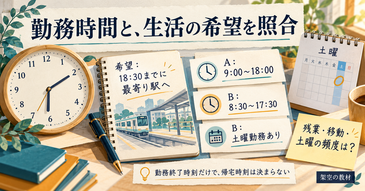 勤務時間と休日は、自分の生活条件に当てはめて読むの教材用概念図