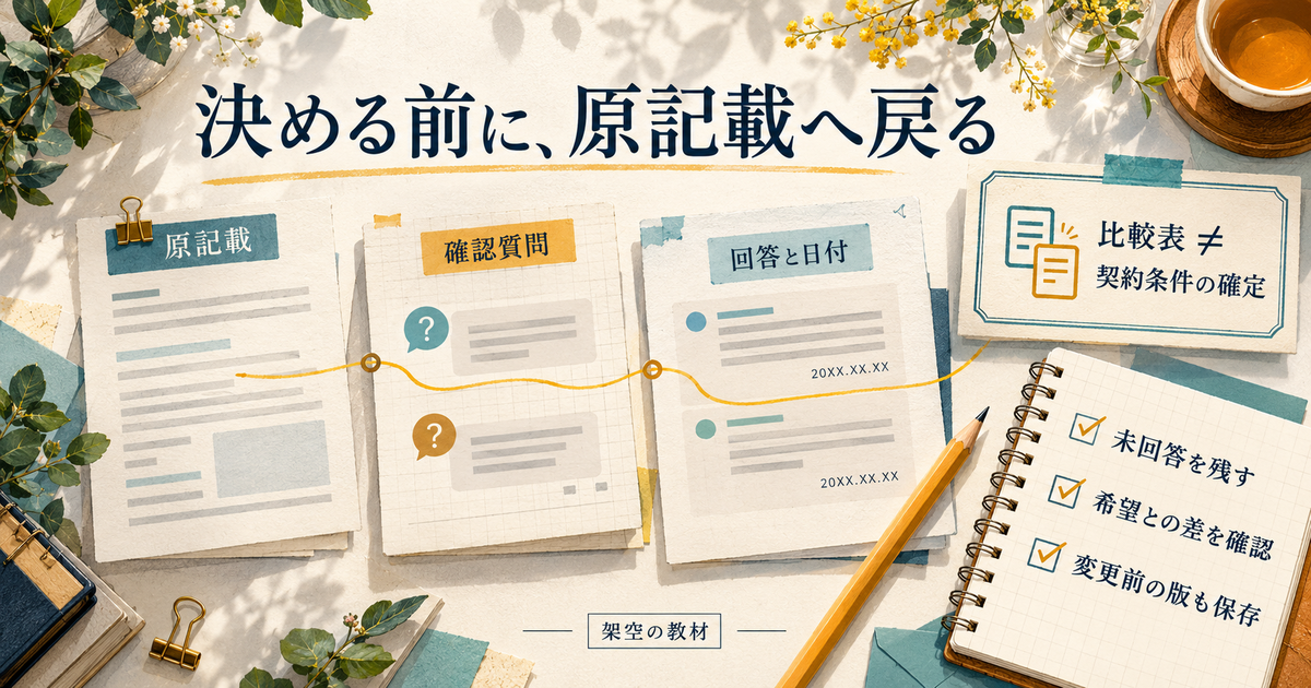 応募先を決める前に、比較表をもう一度読み直すの教材用概念図