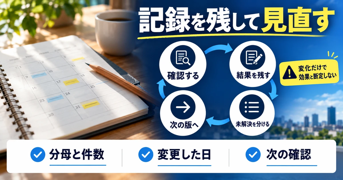 確認、結果記録、未解決事項の整理、次の版への更新を繰り返す見直し手順