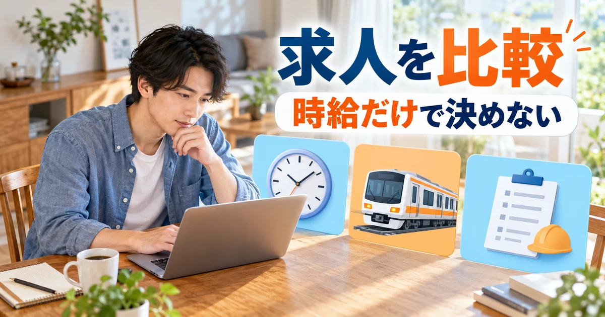 求人を比較： 時給だけで決めないを示す写真風の解説用生成画像