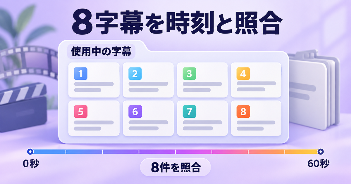 一つの字幕ファイルに8字幕を収める概念図