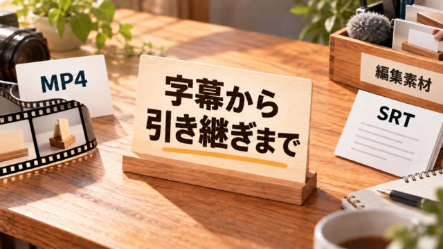 木製カード立ての映像と字幕、編集素材をまとめた図
