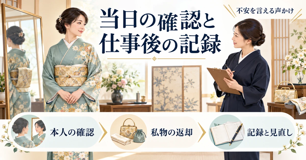 本人の希望と不安を確認し、私物の返却と依頼記録を残して次回の改善につなげる