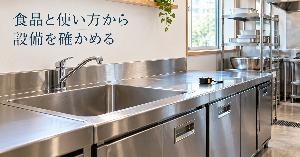 想定する食品と工程に合う設備を相談するための架空の厨房設備