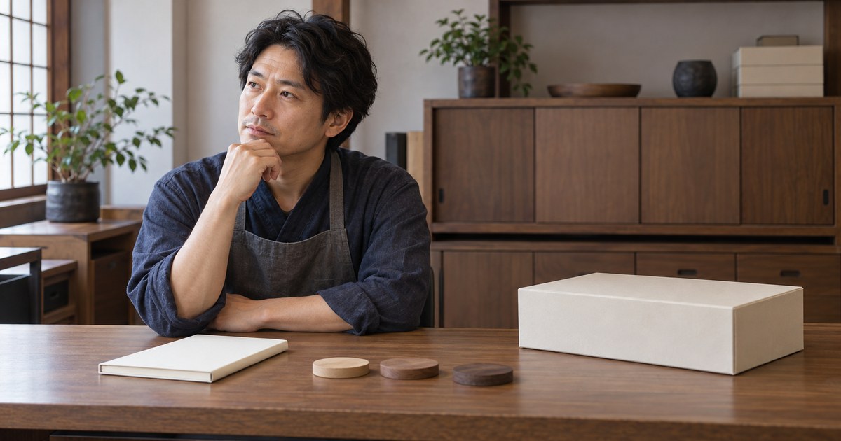 店主が一件の仕事と予定を見直す様子