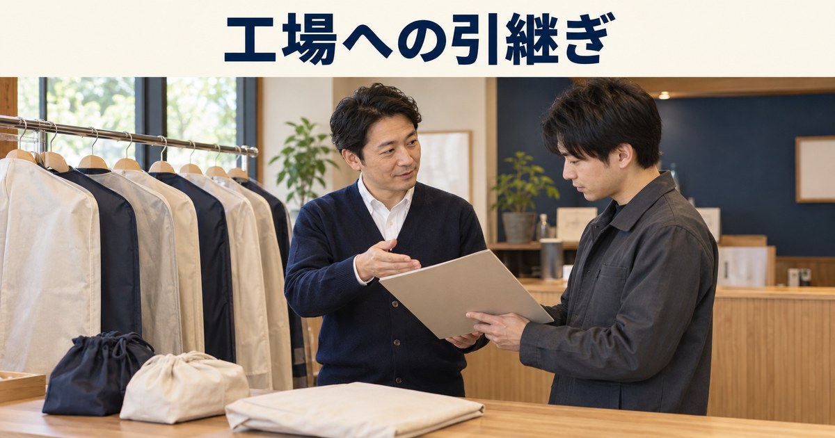 店主と集配担当者が預かり品の引継ぎを確認するイメージ