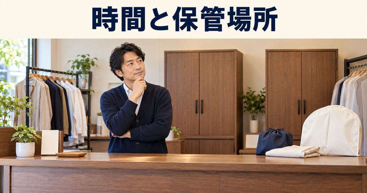 店主が受付や保管に必要な時間と場所を考えるイメージ