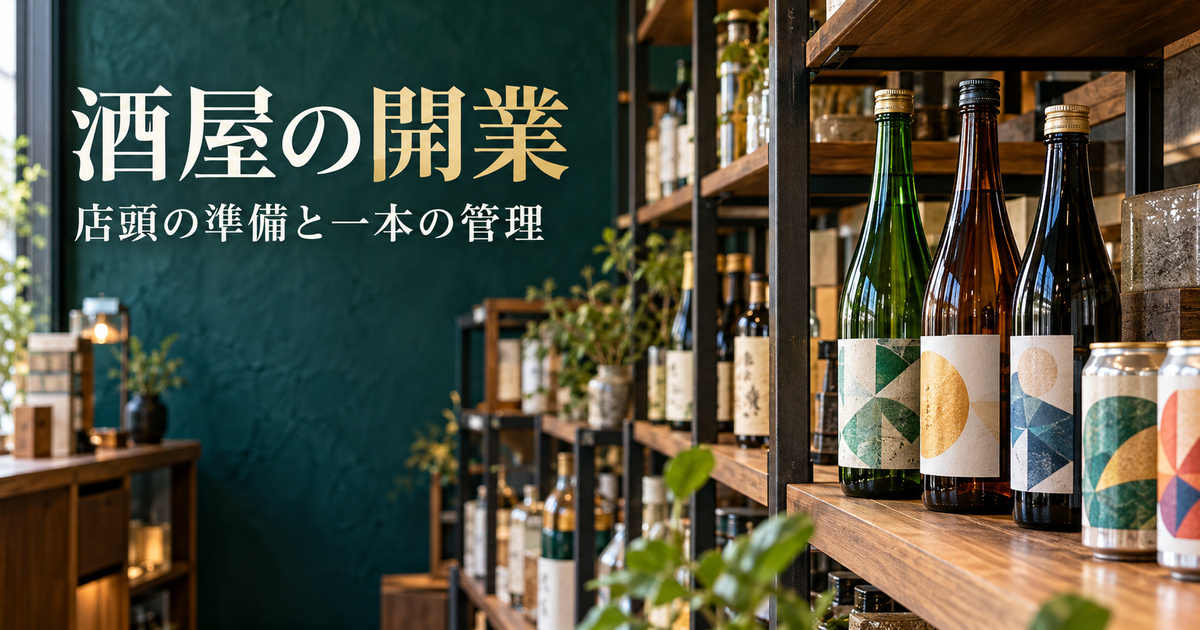 密封瓶と缶を並べた架空の酒屋の生成イメージ。実際の商品表示や適法な売場の見本ではありません