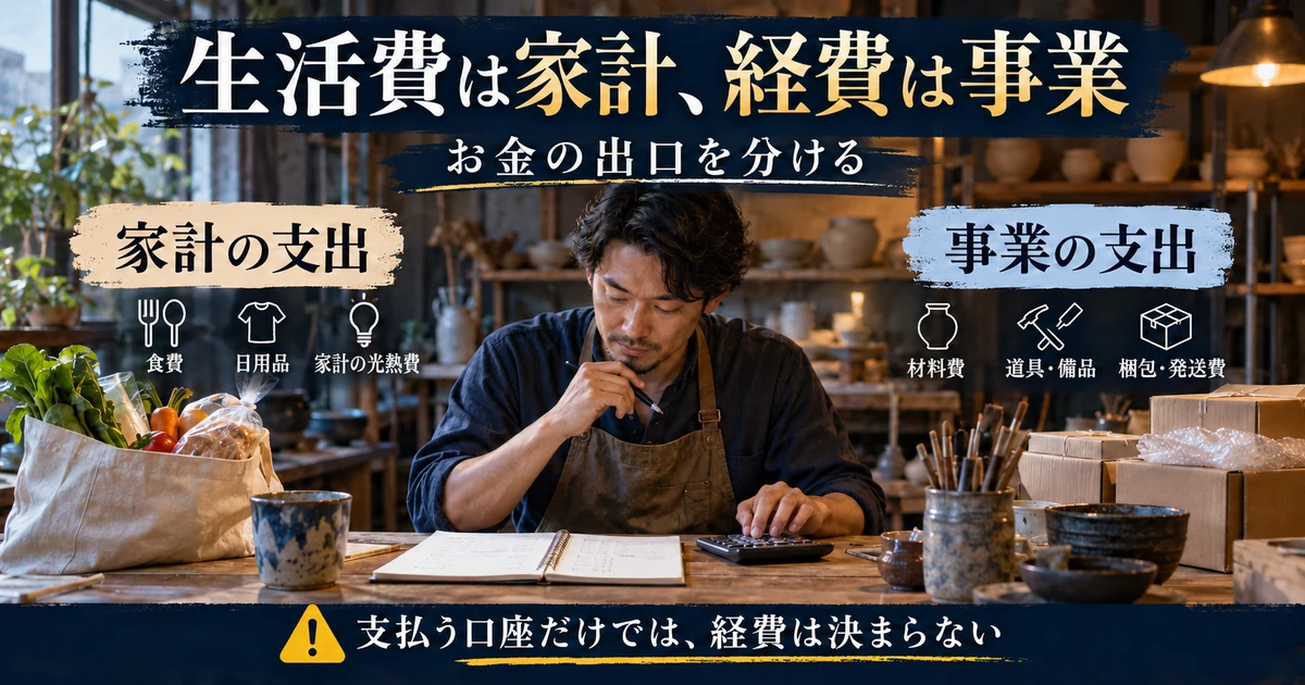 生活費は家計、経費は事業：お金の出口を分けるを示す説明用生成画像